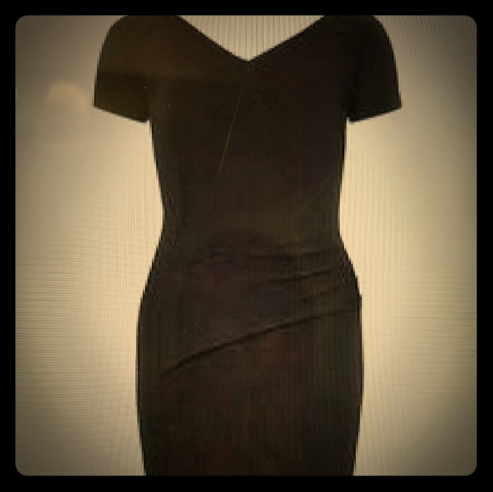 Feverfish Black Off Shoulder Pencil Dress
